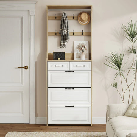 Shoe Cabinet With 3 Doors 2 Drawers With Hanger, Door With Shape, Large Space For Storage - Furniture Home Direct