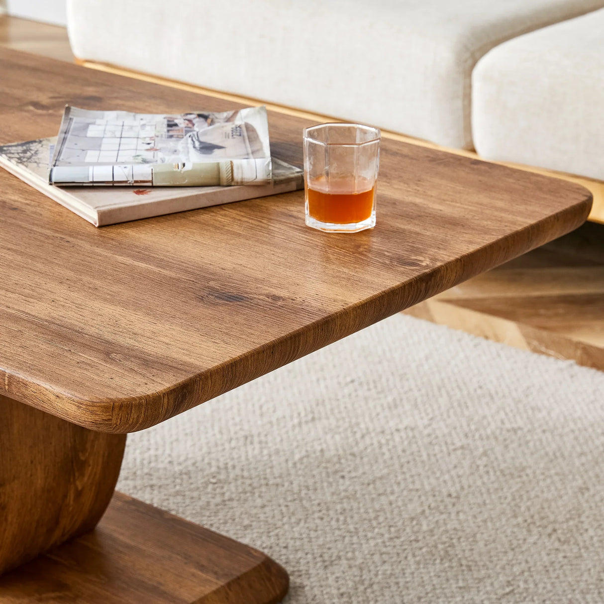 Coffee Table Set With Circular Arc Base And Wood Tone - Furniture Home Direct