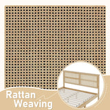 Queen Size Rubber Wooden, Solid Wooden Bed With Rattan Headboard, Enhanced By Support Feet - Natural - Furniture Home Direct
