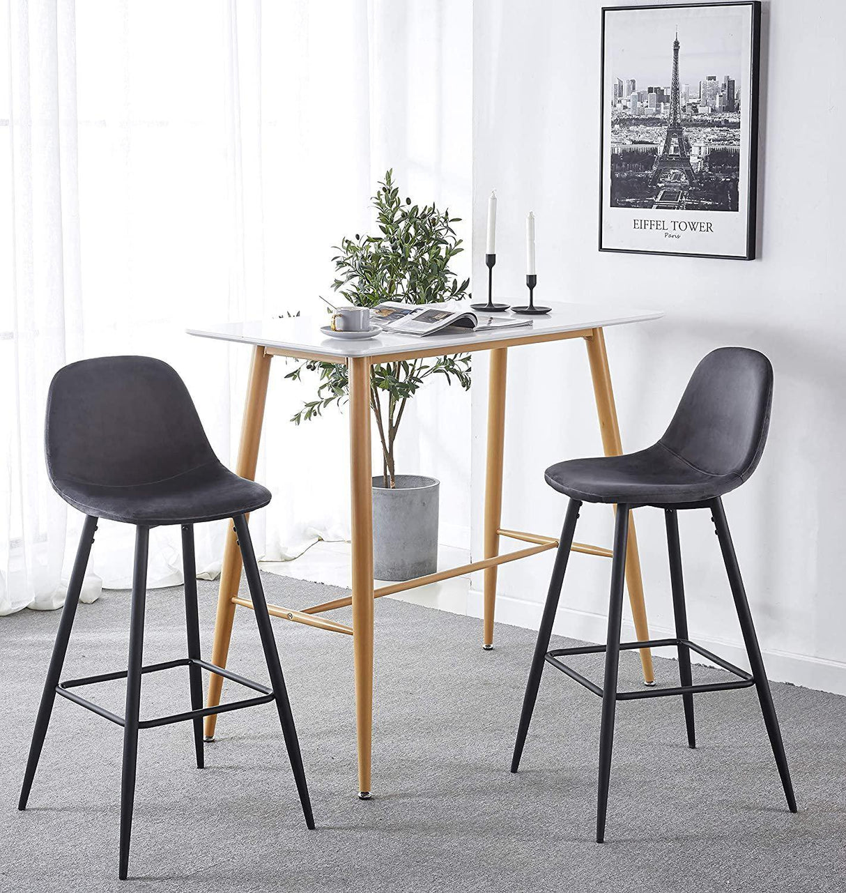 Velvet Barstool With Back (Set of 2) - Furniture Home Direct