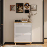 Modern Freestanding Shoe Cabinet With Flip Up Doors And Drawers, Compact Design For Entryway - White Natural - Furniture Home Direct