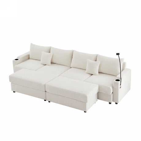 Modern Style Loveseat Sofa Sectional Sofa Couch With Storage Space, A Movable Ottoman, Two USB Ports, Two Cup Holders, A Phone Holder For Living Room - Furniture Home Direct