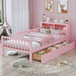 Bed With Headboard Storage Rack, 2 Under Bed Drawers, 3 Side Guardrails For Safety - Furniture Home Direct