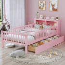 Bed With Headboard Storage Rack, 2 Under Bed Drawers, 3 Side Guardrails For Safety - Furniture Home Direct