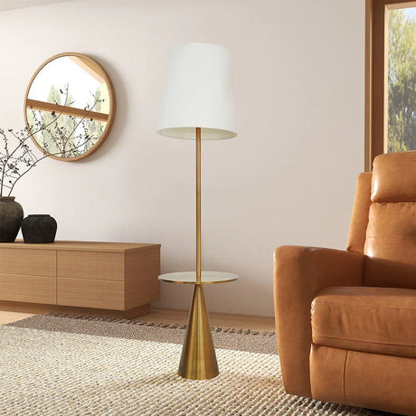 Celestial - Modern Floor Lamp With Accent Table With Large Shade - Gold / White - Furniture Home Direct