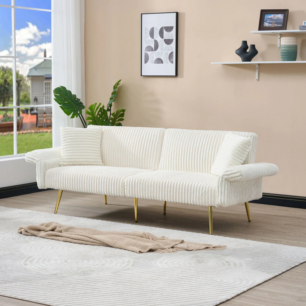 Luxury Corduroy Foldable Double Sofa Bed With Folding Armrests - Furniture Home Direct