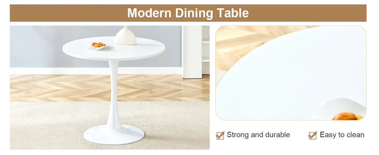 Dining Set Modern Round Table with Four Chairs White - Furniture Home Direct