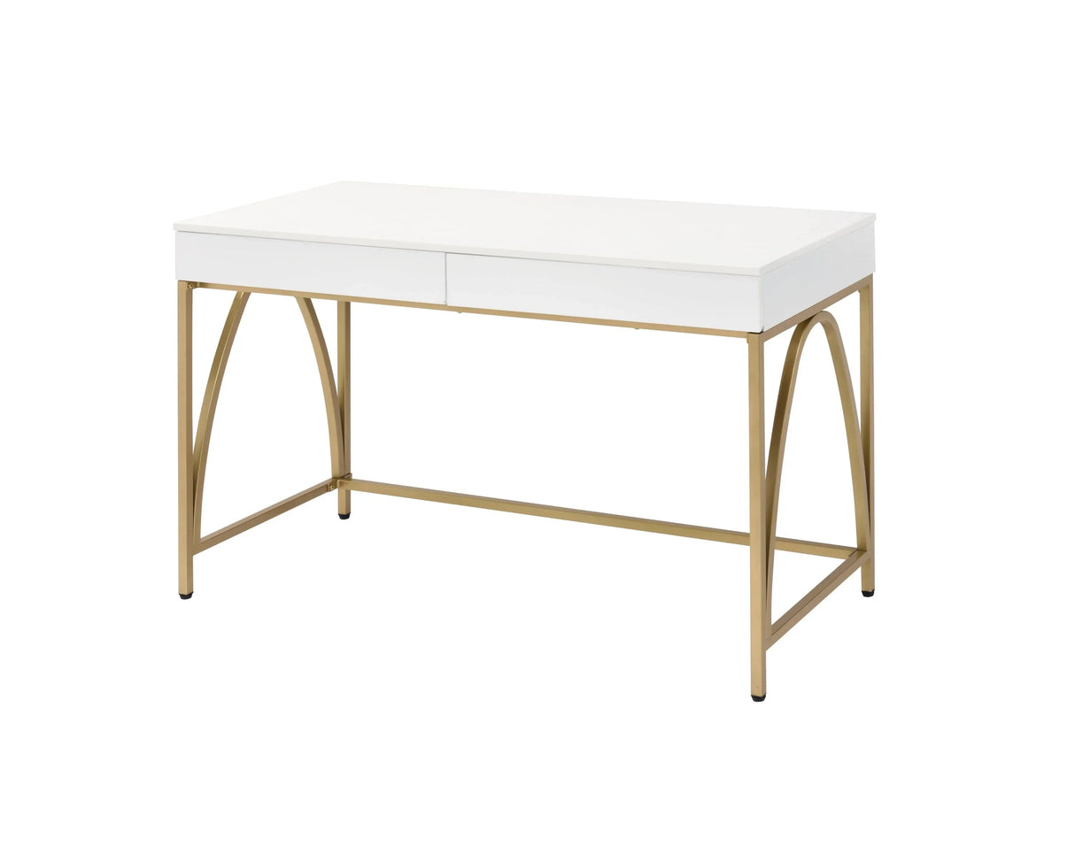Vanity Desk High Gloss Gold Finish for Bedroom White - Furniture Home Direct