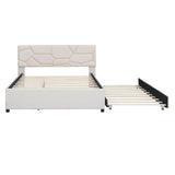Upholstered Platform Bed With Brick Pattern Headboard And Twin Long Size Trundle - Furniture Home Direct