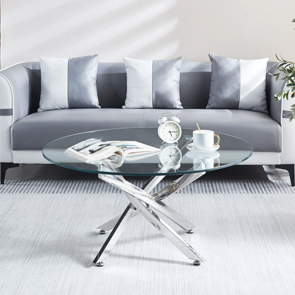 Modern Round Tempered Glass Table With Chrome Legs - Furniture Home Direct