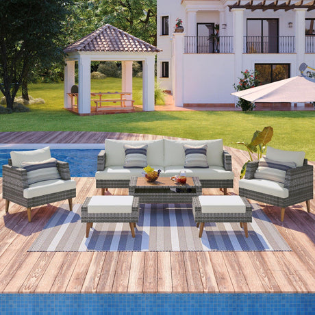 6 Pieces All Weather Sofa Set, Outdoor Rattan Sofa With Double Cushions - Furniture Home Direct