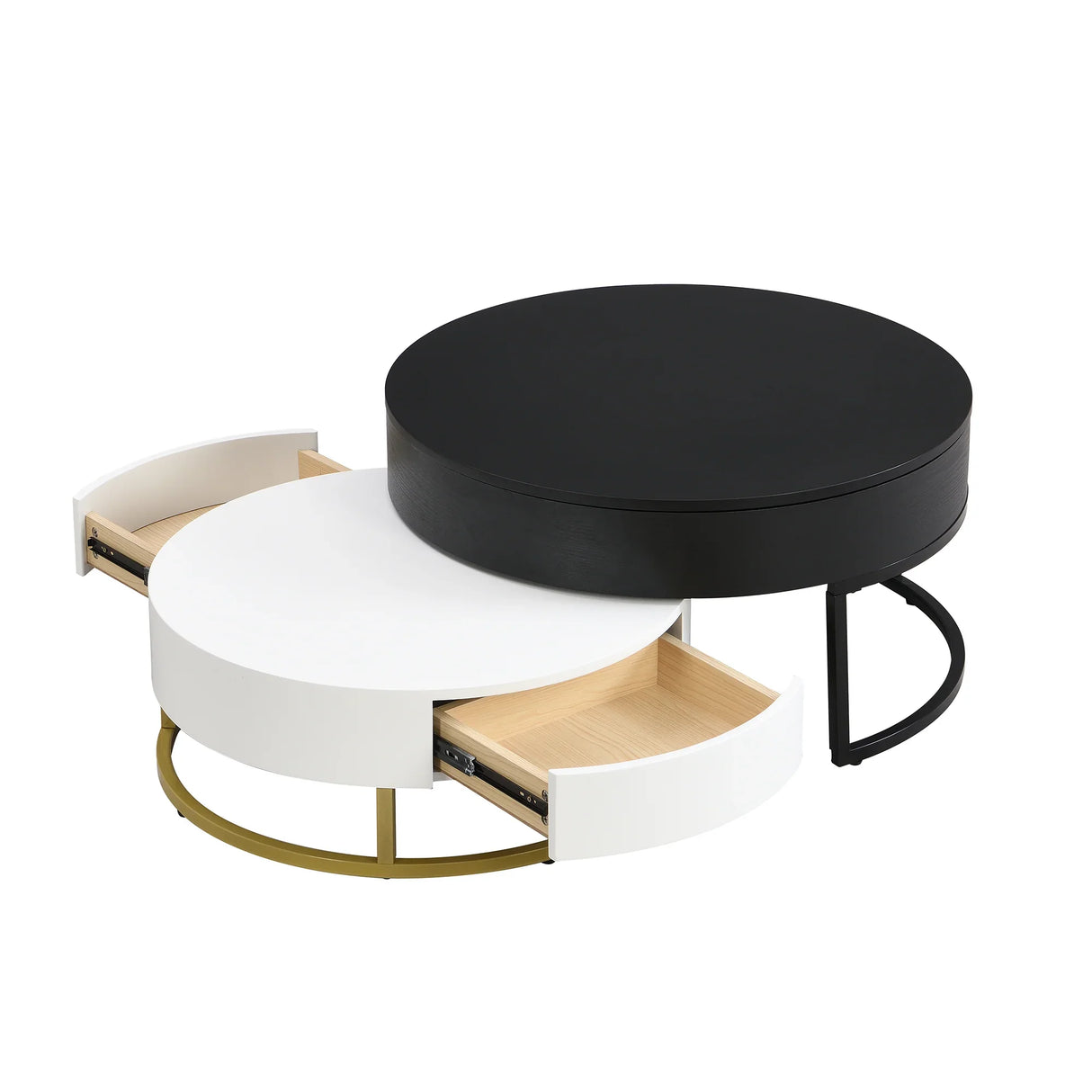 Nesting Coffee Tables Round Lift-Top Modern Black and White - Furniture Home Direct