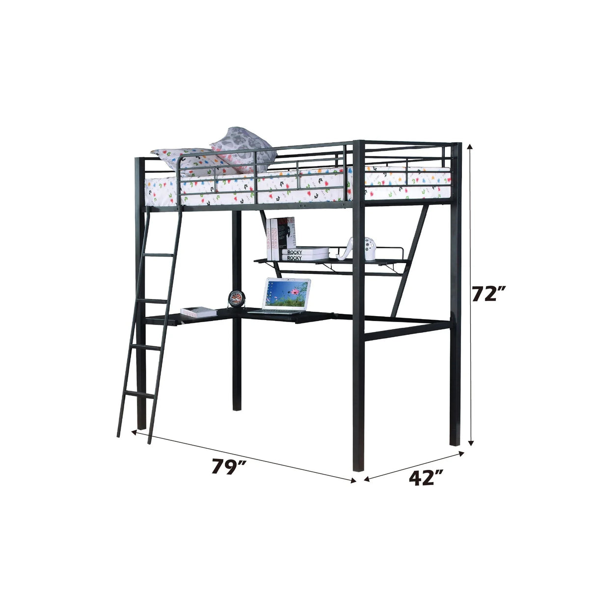 Senon - Twin Loft Bed With Desk - Black / Silver - Furniture Home Direct