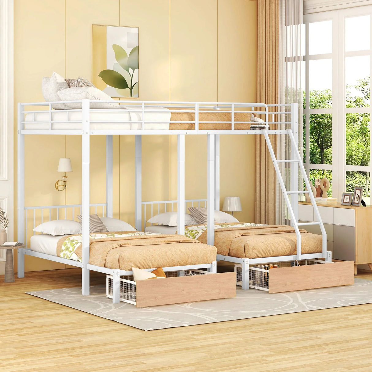 Triple Bunk Bed With Drawers And Guardrails - Furniture Home Direct