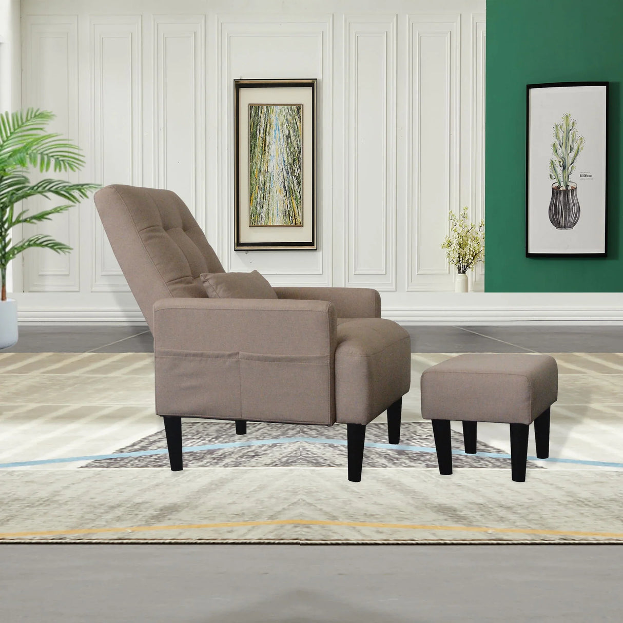 Living Room Sofa Single Chair And Ottoman, Modern Multi-Function Fabric Living Room Sofa Lounge Chair Bed And Stool. Soft Leisure Single Chair Adjustable Into 5 Angles With Sofa Bed - Furniture Home Direct