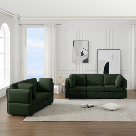 2 Pc Living room Set With Hidden Storage Under Seat and Adjustable Arms and Backs - Green - Furniture Home Direct