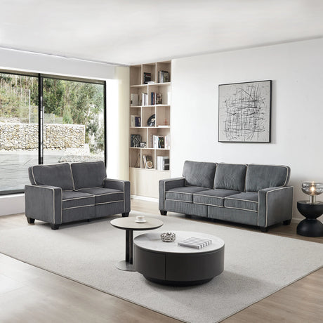 Corduroy Living Room Set Including Sofa and Love Seat - Dark Grey - Furniture Home Direct
