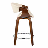 Symphony - Mid-Century Modern Fixed Height Counter Stool With Swivel And Round Footrest (Set of 2) - Walnut / Cream - Furniture Home Direct