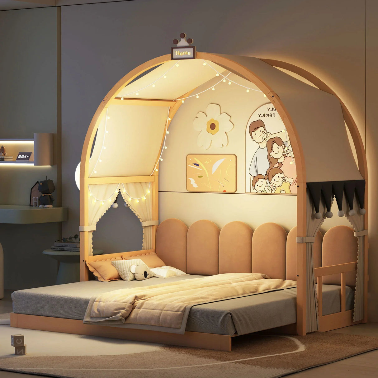 Extended Bed With Arched Roof And Trundle - Furniture Home Direct