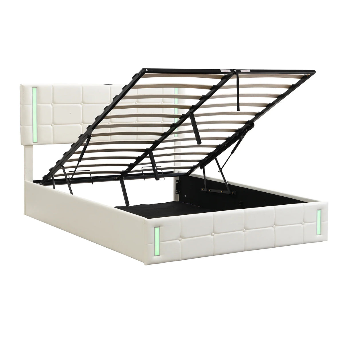 Storage Bed With LED Lights And Hydraulic Lift White - Furniture Home Direct