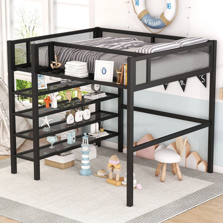 Loft Bed With 4 Tier Shelves And Storage - Furniture Home Direct