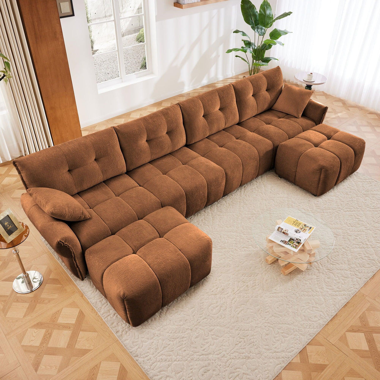 Sofa Set With Ottoman And Pillows, Textured, High Resilience Cushions - Furniture Home Direct
