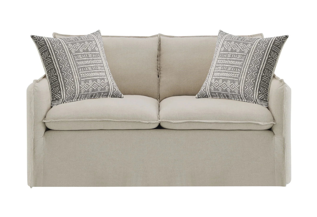 Upendo - Pattern Linen Loveseat With 2 Toss Pillows - Beige - Furniture Home Direct