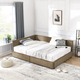 Mid-Century Storage Upholstered Tufted Bed Frame With Backrest And Armrests - Furniture Home Direct