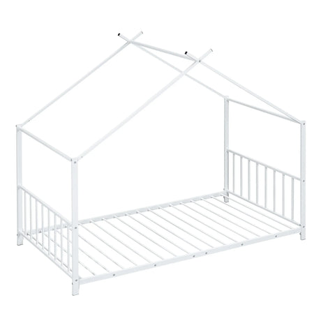 Twin Size Metal House Platform Bed - White - Furniture Home Direct
