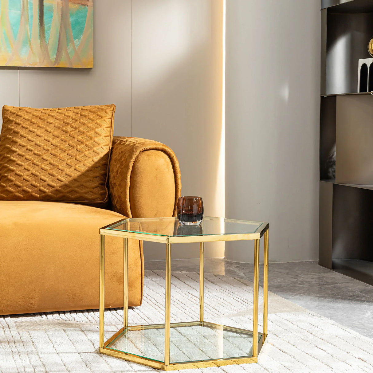 Modern Coffee Table With Double Layer Tempered Glass And Polygonal Design - Furniture Home Direct