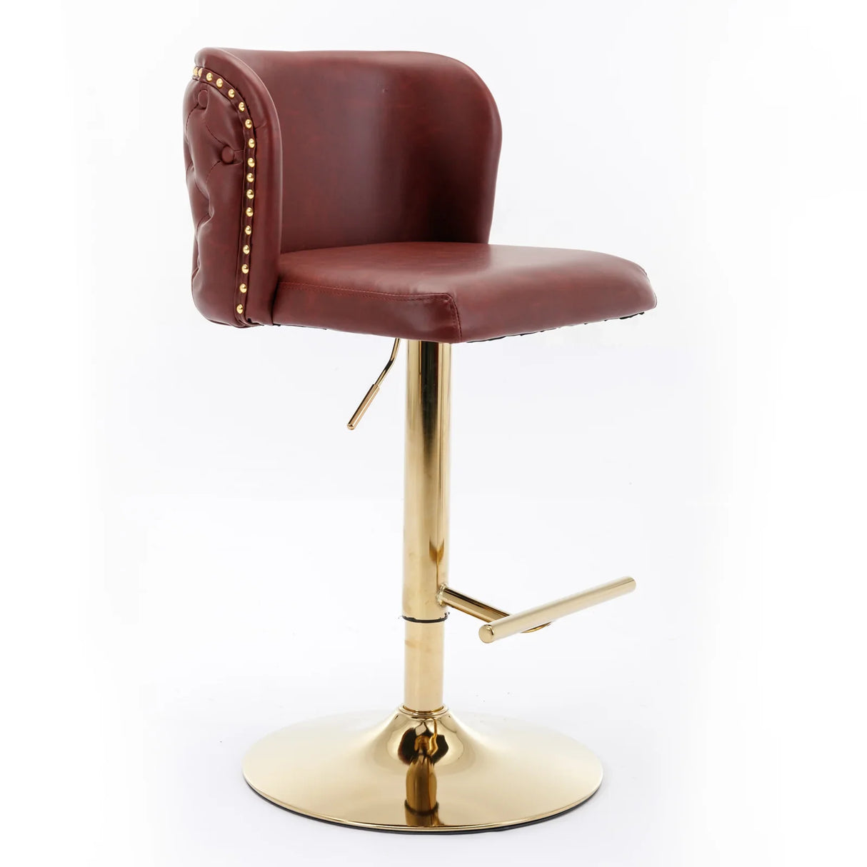 Counter Height Bar Stool Tufted Leather Swivel Burgundy - Furniture Home Direct