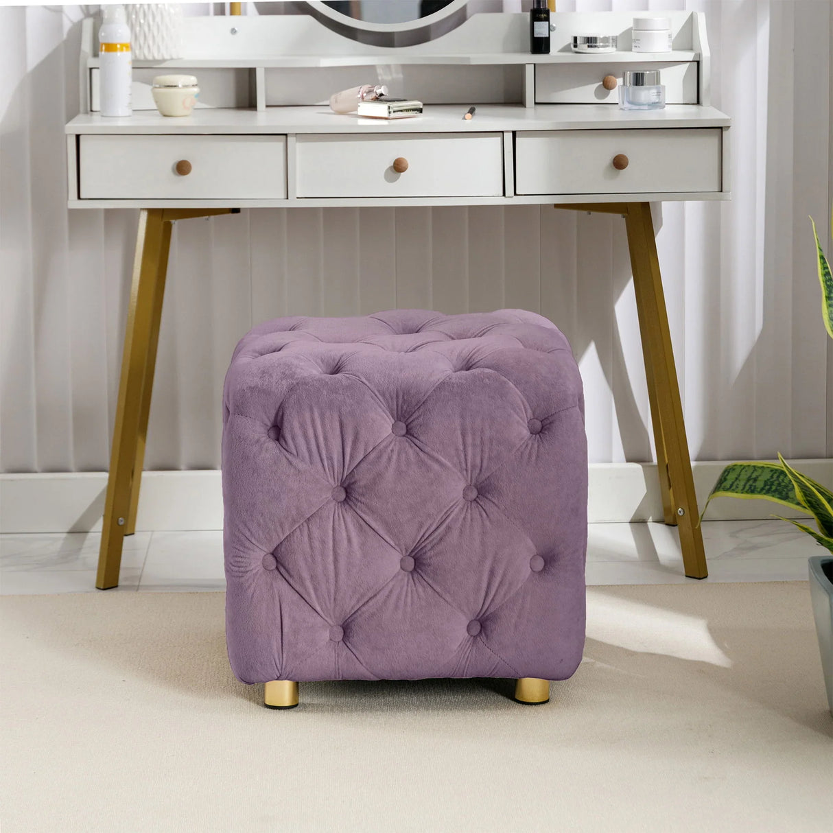 Modern Velvet Upholstered Ottoman, Exquisite Small End Table, Soft Foot Stool, Dressing Makeup Chair, Comfortable Seat For Living Room, Bedroom, Entrance - Furniture Home Direct