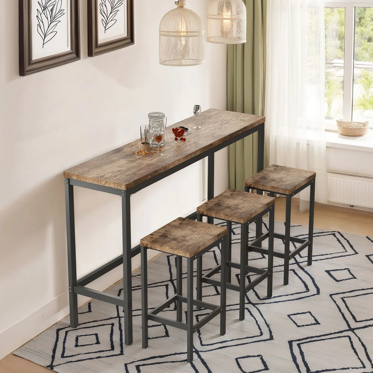 Modern Design Long Dining Table Set With 3 Stools - Furniture Home Direct