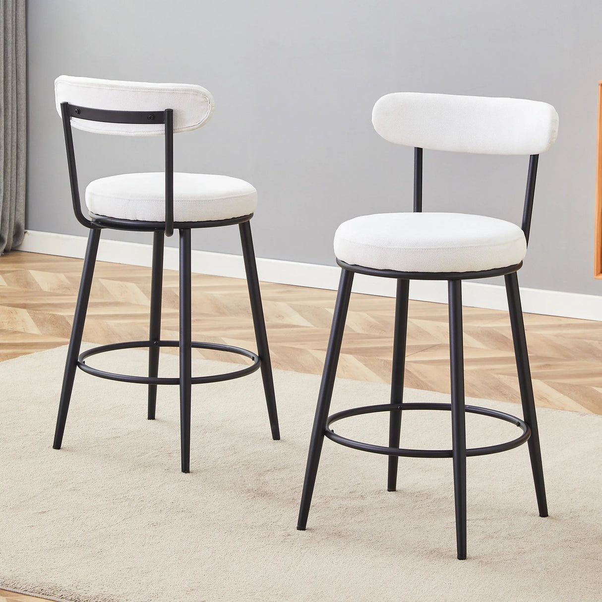 Counter Height Chairs Padded Seat Black Metal Frame White - Furniture Home Direct