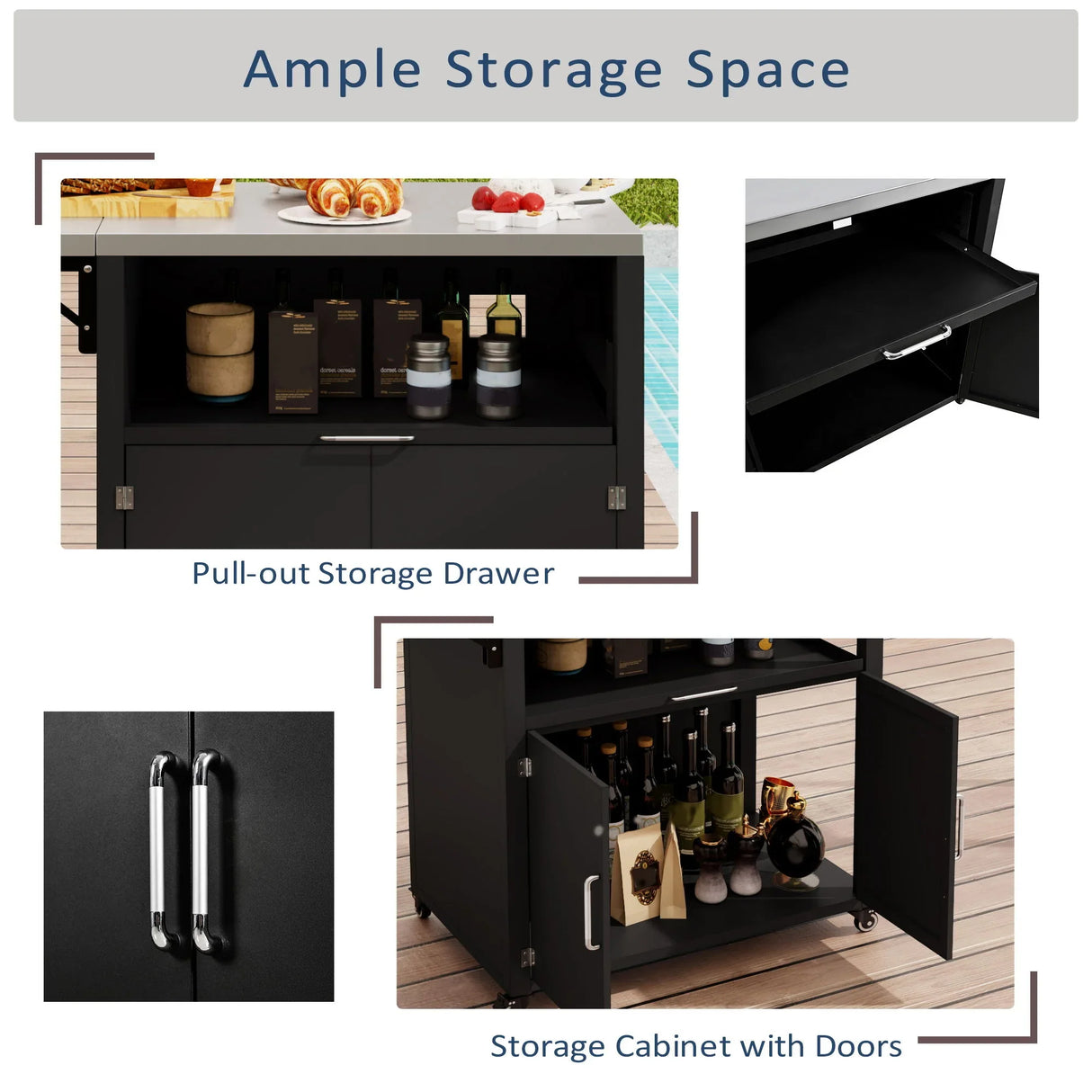 Versatile Outdoor Cabinet With Folding & Expandable Work Surfaces, Ample Storage Space, And Lockable Wheels - Matte Black - Furniture Home Direct