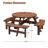 8 Person Wooden Picnic Table, Outdoor Camping Dining Table With Seat, Garden, Diy With 4 Built-In Benches, 2220Lb Capacity - Furniture Home Direct