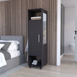 Wardrobe With Mirror and Hanging Rod on Casters Black - Furniture Home Direct