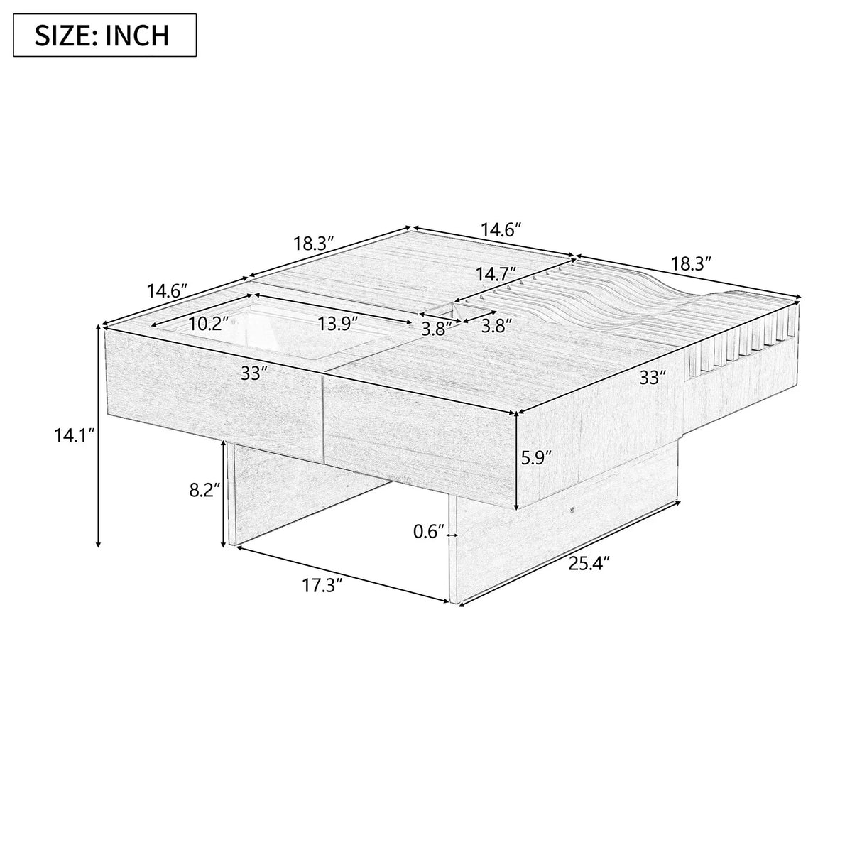 Unique Square Coffee Table With 3 Drawers - Furniture Home Direct