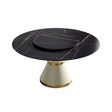 59.05" Modern Artificial Stone Round Carbon Steel Base Dining Table, Can Accommodate 6 People, Artificial Stone Turntable - White / Black - Furniture Home Direct