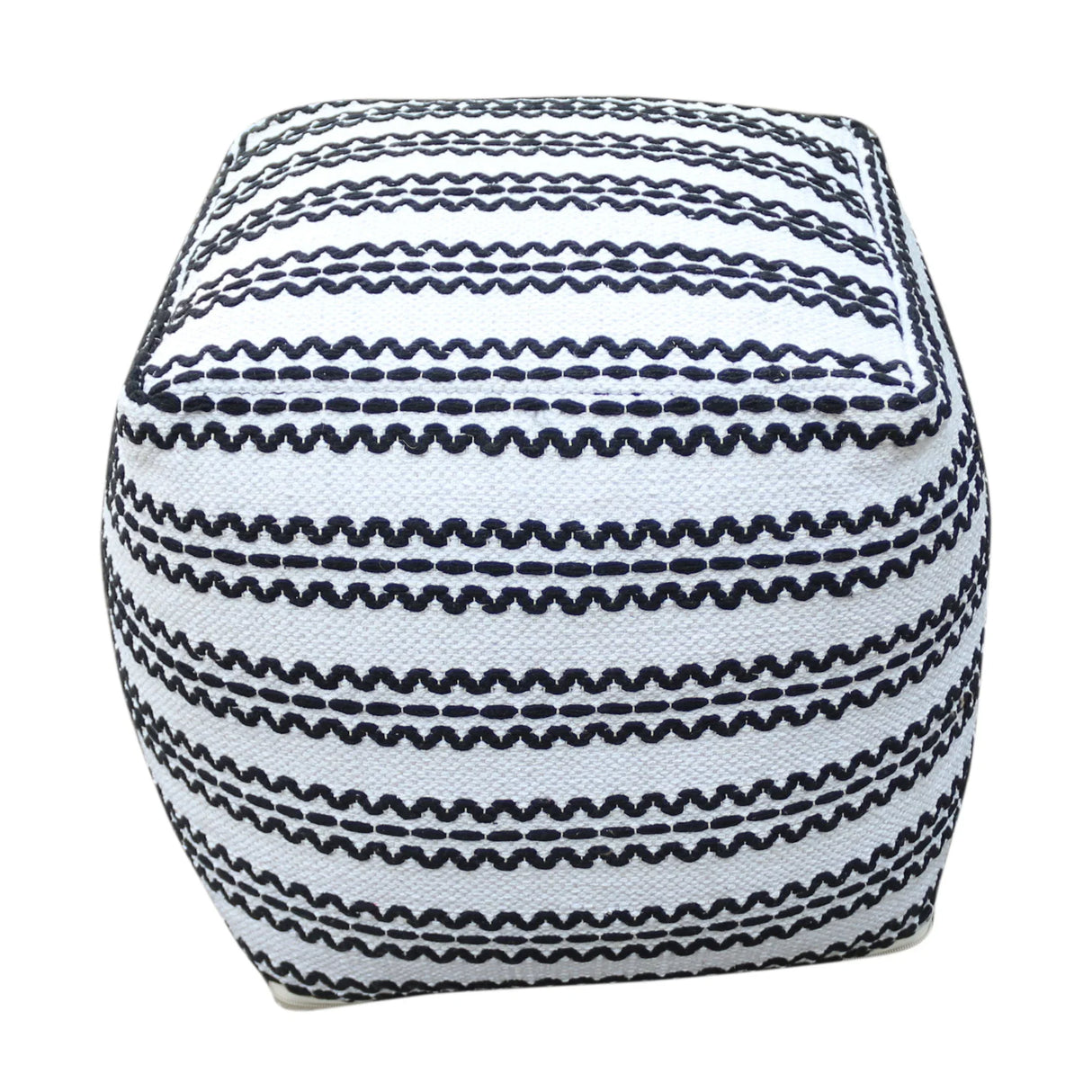 Lani - Handcrafted Fabric Pouf, Durable Cotton Square - Natural / Black - Furniture Home Direct