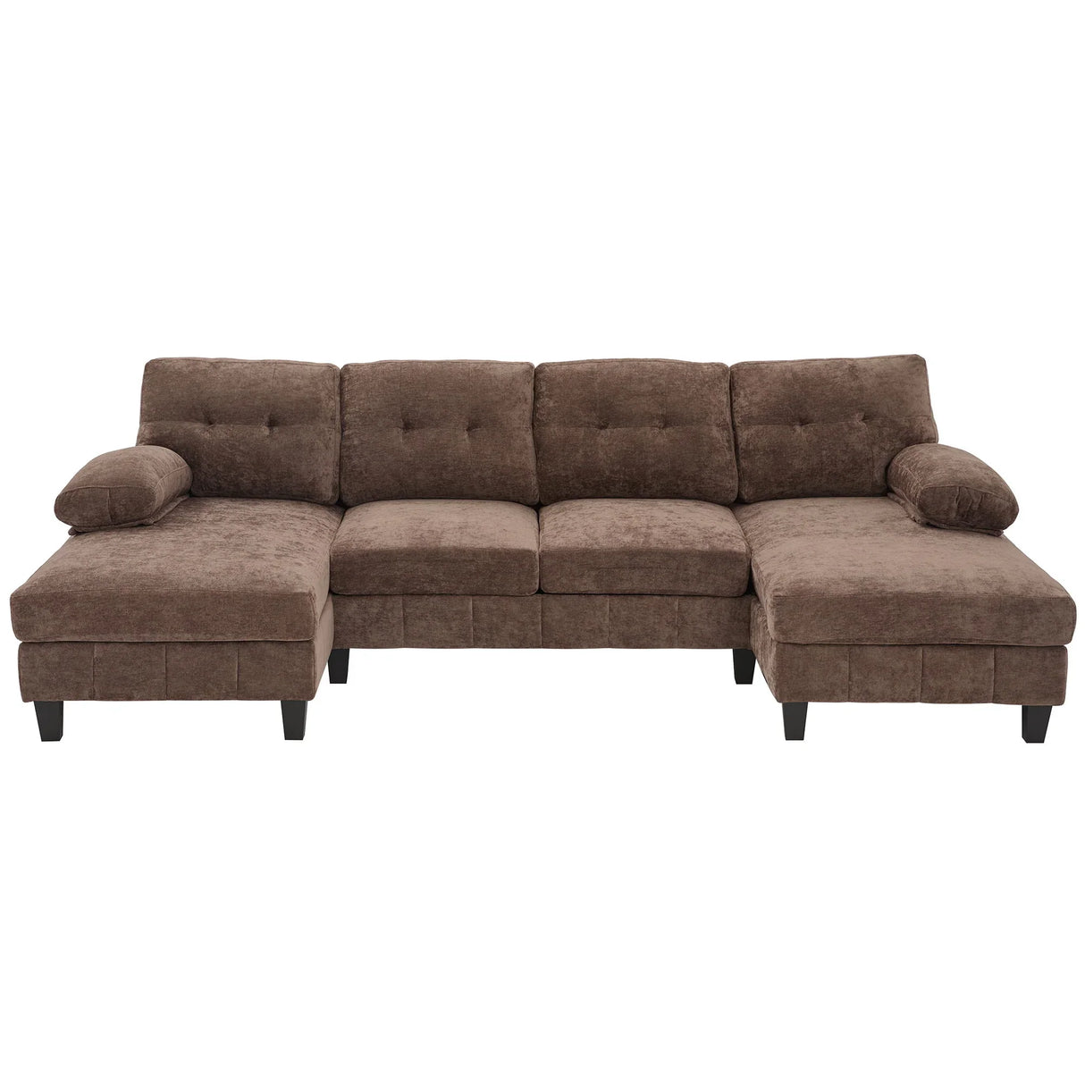 U-Shaped Sectional Sofa 103.5" Black Chenille Fabric Couch With Dual Chaise Lounges, Storage Pockets, Armrest Pillows - Furniture Home Direct