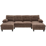 U-Shaped Sectional Sofa 103.5" Black Chenille Fabric Couch With Dual Chaise Lounges, Storage Pockets, Armrest Pillows - Furniture Home Direct