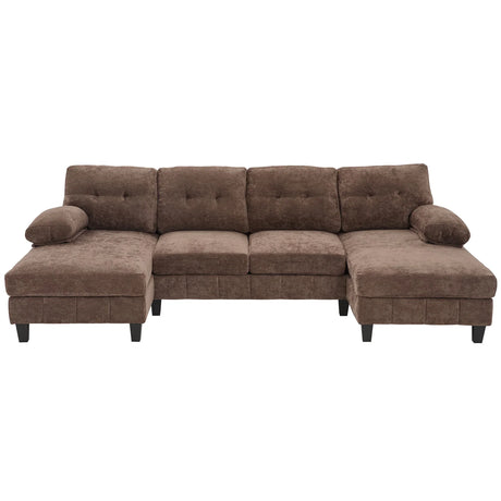 U-Shaped Sectional Sofa 103.5" Black Chenille Fabric Couch With Dual Chaise Lounges, Storage Pockets, Armrest Pillows - Furniture Home Direct
