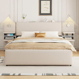 Upholstered Platform Bed With Reading Lights, Drawers, Trundle And Shelves - Furniture Home Direct