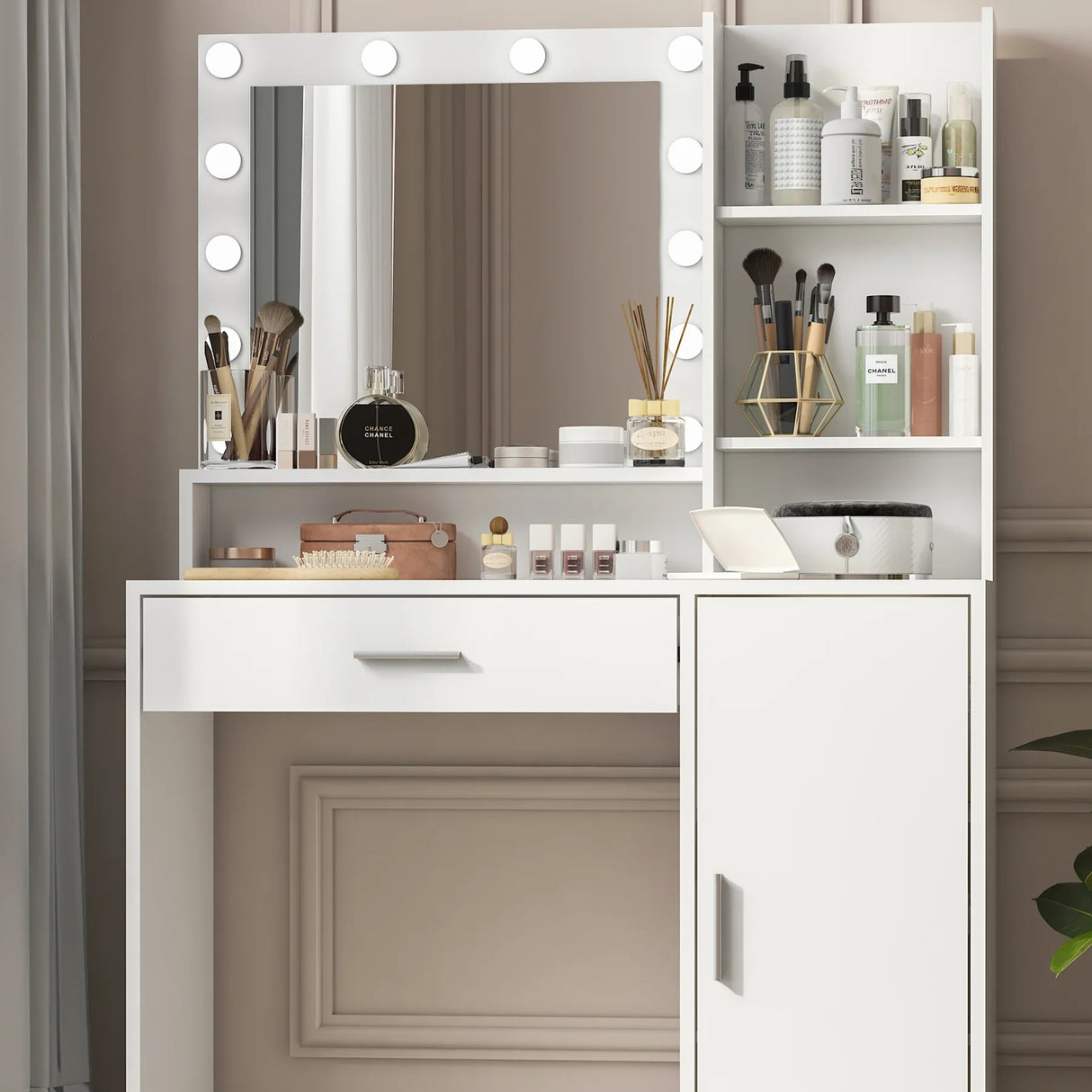 Vanity Desk With Mirror And LED Lighting For Bedroom White - Furniture Home Direct