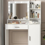 Vanity Desk With Mirror And LED Lighting For Bedroom White - Furniture Home Direct