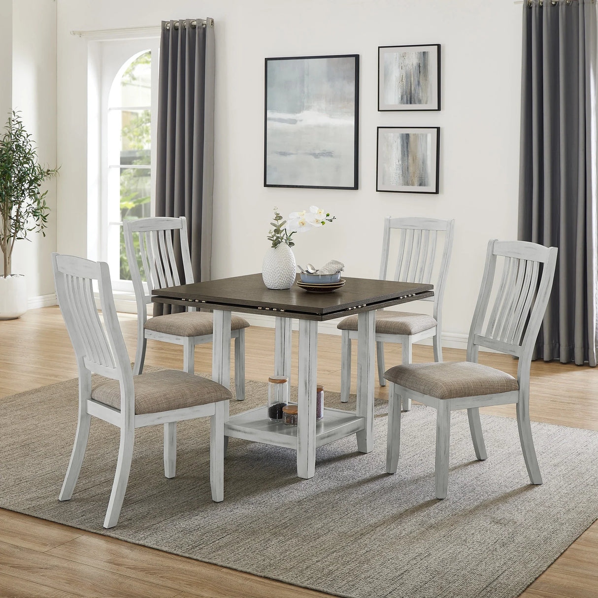 5 Piece DIning Set with Foldable Table - Furniture Home Direct
