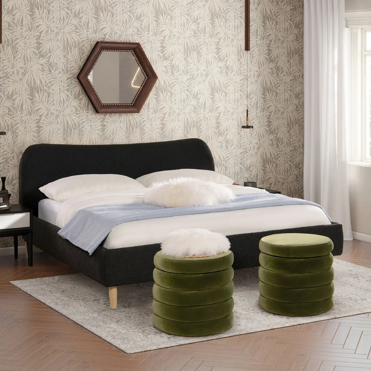 Roman - Curved Headboard Upholstered Platform Bed - Furniture Home Direct