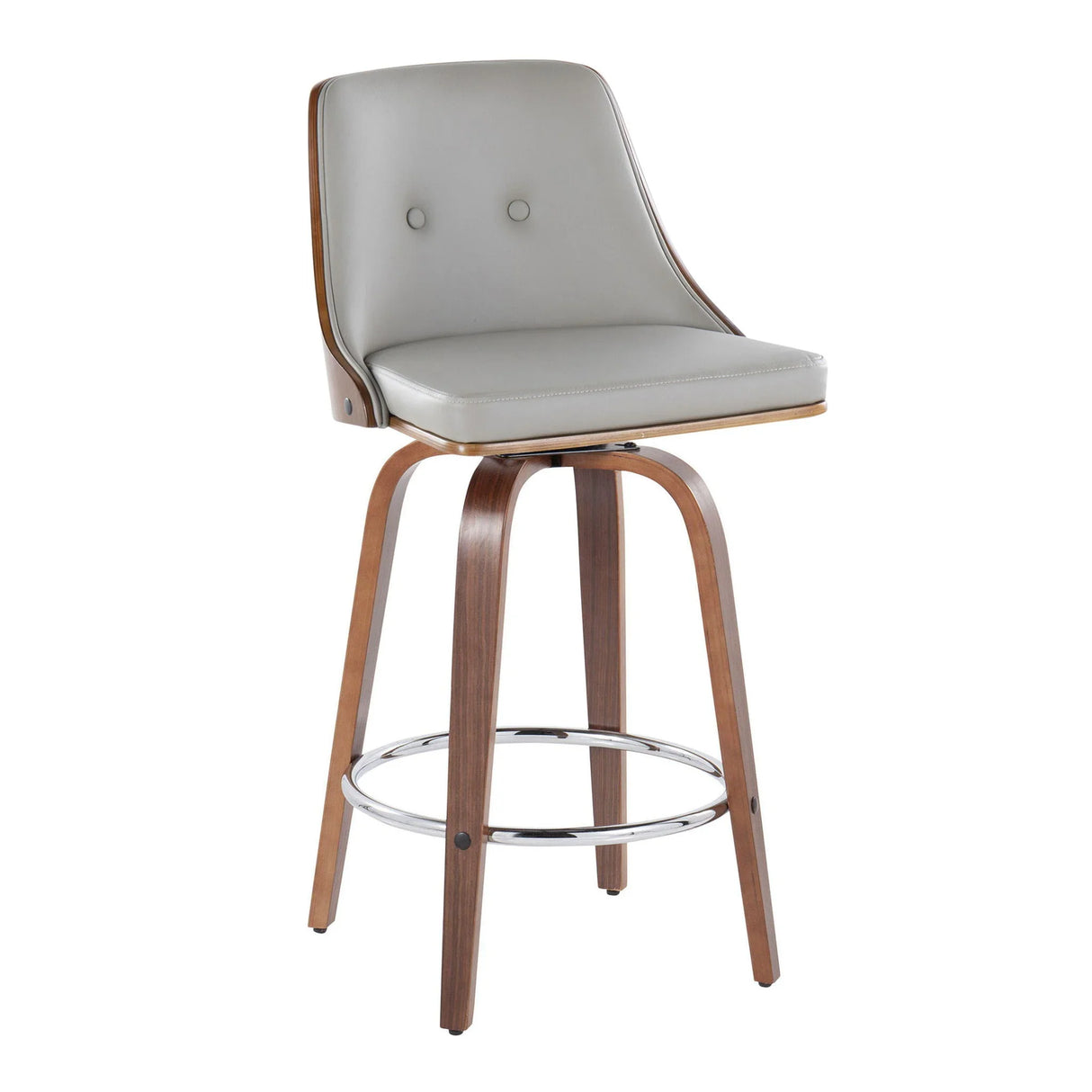 Gianna - Mid-Century Modern Fixed Height Stool With Swivel With Round Footrest (Set of 2) - Furniture Home Direct