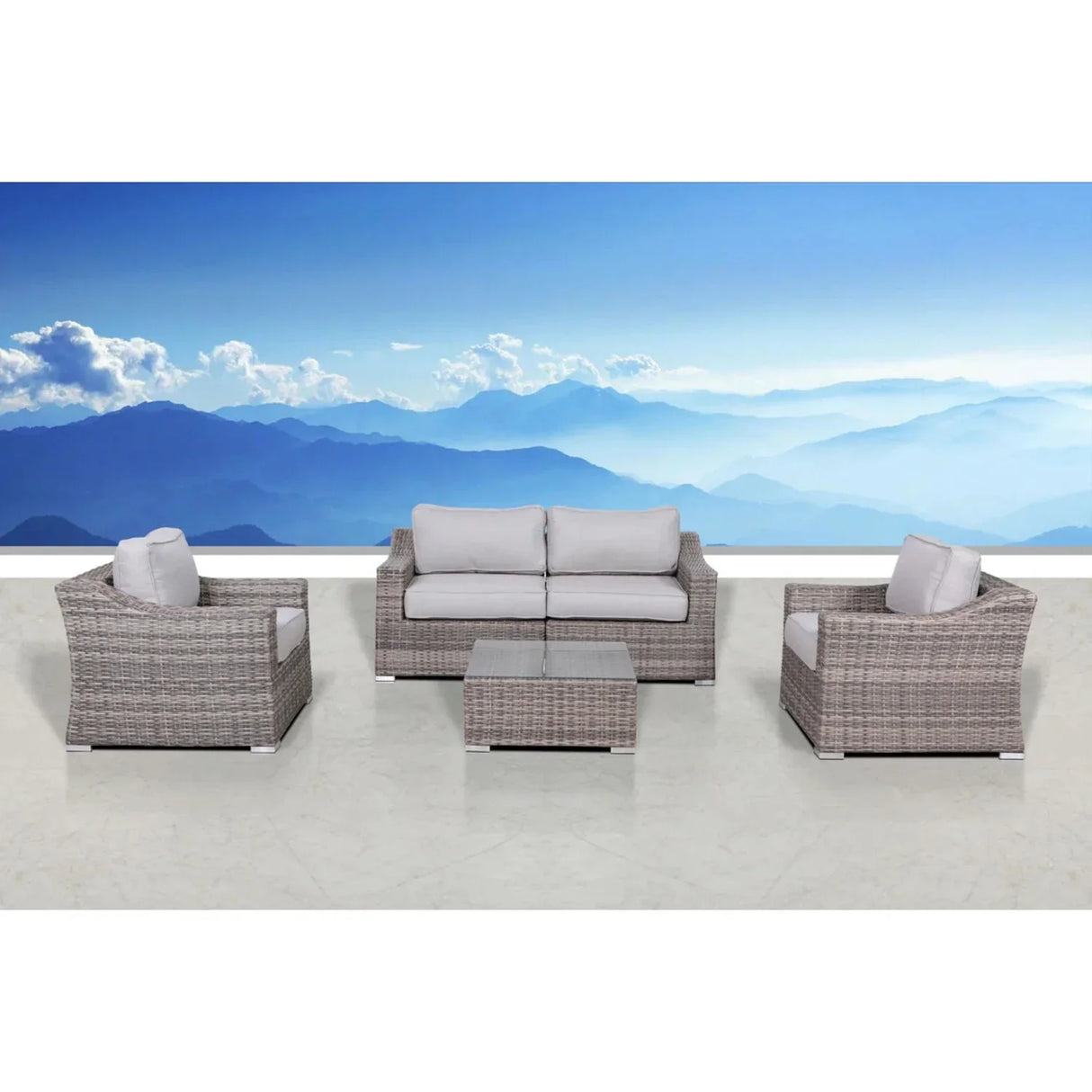Outdoor Wicker Conversation Set With Cushions, All Weather - Furniture Home Direct